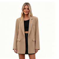 Veste de costume décontractée surdimensionnée pour femme, personnalisée OEM, à revers, manches longues, coupe ample, avec poches à rabat, pour l'automne et l'hiver