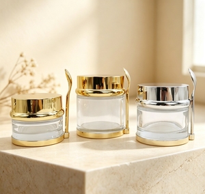 Pot en verre transparent vide avec cuillère, contenant visible pour beurre capillaire, idéal pour conditionneur profond fait <span class=keywords><strong>maison</strong></span> et crème réparatrice pour <span class=keywords><strong>cheveux</strong></span> - Product Image 1
