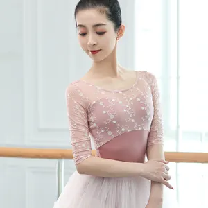 Thanh Lịch Một Nửa Dài Tay Áo Điện Lưới Leotard Nhịp Điệu Thể Dục Dụng Cụ Thong Tại Trung Quốc