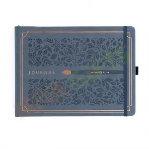 custom A4 letter deboss logo pu vegan leather bound hardcover journal blank lined ruled dot grid printing notebook sketchbook