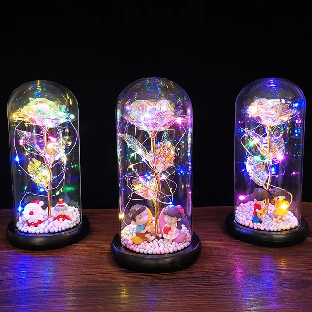 Amazon hot sale beauty and the Beast Rose in Glass with Colorful Led Lights, Galaxy Rose Flower Gift for Women