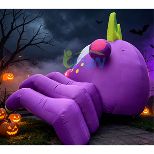 Monstre <span class=keywords><strong>gonflable</strong></span> violet à un œil pour Halloween, décoration de toit, avec éclairage LED, en tissu Oxford, monstre <span class=keywords><strong>gonflable</strong></span> grimpeur de bâtiment - Product Image 4