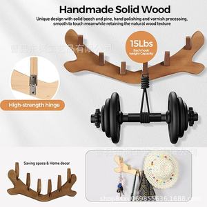 Perchero de Pared de Madera con Forma de Reno, Perchero de Madera Maciza para Entrada, Perchero Multiusos para Dormitorio, Sala de Estar, Almacenamiento - Product Image 4