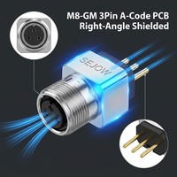 Connecteur blindé SEJOW M8-GM 3 broches A-Code PCB à angle droit IP67 avec broches dorées et verrouillage frontal IEC OEM Industriel