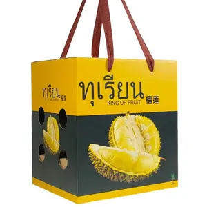 Custom Logo Thailand Durian Large Fresh Fruit Vegetable Packaging Boxes Luxury Corrugated Fruit Gift Paper Boxes With Handle
