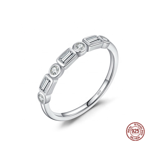 OEM Fashion Plata 925 Sterling Silver Simple Zircon Ring Fine Jewelry Bulk Round Dainty Girls Stackable Geometric Finger Rings