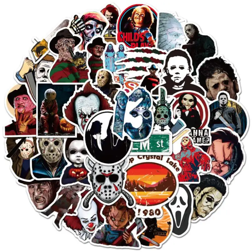 ZY0490C 50pcs Halloween themed scary character stickers waterproof Vinyl water bottle sticker luggage laptop trendy stickers