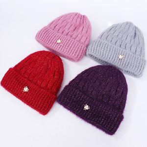 Gorro de punto de estilo coreano a la moda para mujer, gorro de esquí cálido con forro polar para otoño e invierno, gorro de lana grueso para adultos - Product Image 2