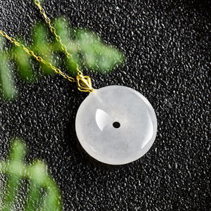 Pendentif en jade naturel de Birmanie en forme de donut, or 18 carats, bijoux pour femmes, style chinois, cadeau avec certificat d'évaluation D293 - Product Image 2