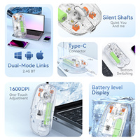 Souris transparente BT 2.4G sans fil, double mode, silencieuse, port de charge Type-C, souris 1600 dpi, intelligente, portable, légère