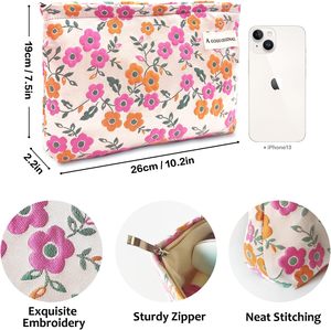 Graziosa piccola borsa per il trucco con motivi floreali, beauty case da viaggio con ampia capacità e chiusura a zip (personalizzabile) - Product Image 3