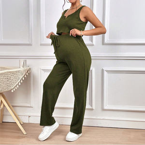 Hongbo nouvelle <span class=keywords><strong>tendance</strong></span> vêtements de maternité sans manches couleur unie décontracté respirant femmes débardeur et pantalon vêtements de maternité - Product Image 2