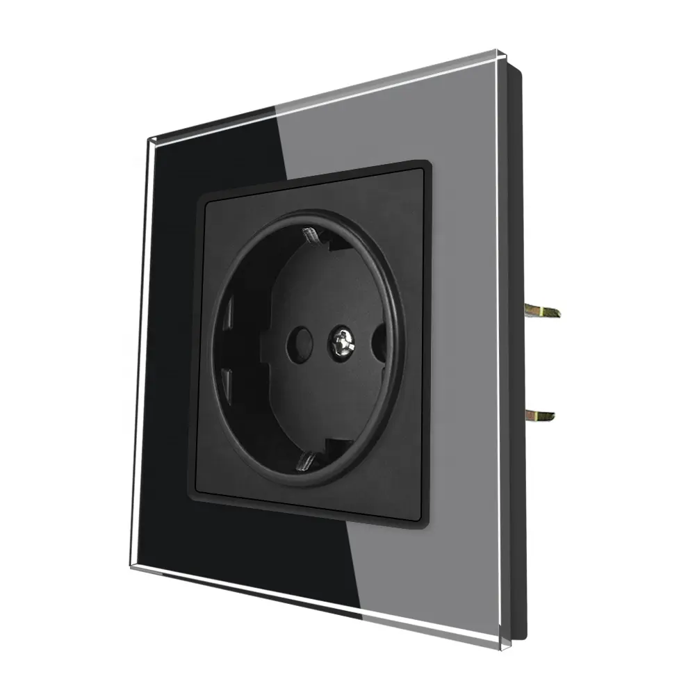 Eu Standard Black Tempered Glass Panel Power Electrical 250V 16A wall socket