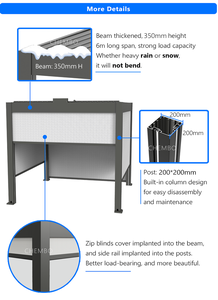 نظام كوة بمحرك مقاوم للفناء عريشة خارجية من الألومنيوم كهربائية مقاومة للماء مع مصباح RGB - Product Image 3