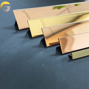 CL23 201 y 304 PVD <span class=keywords><strong>T</strong></span> Profile Mirror Gold <span class=keywords><strong>Metal</strong></span> Pulido Decorativo Acero inoxidable en forma de <span class=keywords><strong>T</strong></span> Tile Trim Strip para piso de pared - Product Image 1