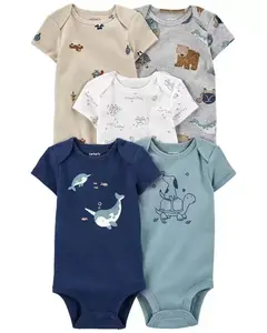 2023 baru bayi Bodysuit 5 buah Set pakaian bayi bayi anak perempuan anak laki-laki Romper 100% katun bayi Jumpsuit dalam persediaan siap untuk pergi