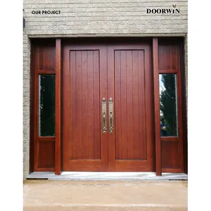 Top Quality Stylish Modern Design Exterior 100% Solid Oak/ Pine/ Mahogany Wood front entry door with sidelites for luxury house