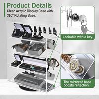 Vitrine rotative en acrylique de qualité supérieure à 360 degrés avec 4 étagères amovibles et serrure à clé pour lunettes de soleil, bijoux et objets de collection