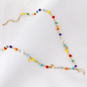 Collar de cadena de verano con cuentas de colores, colgante con forma de luna y estrella, gargantilla de acero inoxidable para fiesta - Product Image 4