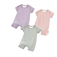 Combinaison d'été pour bébé en modal à manches courtes, anti-humidité, anti-transpiration, unisexe, jacquard, prévient les frisottis, protège le ventre, sans couture