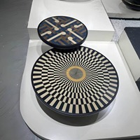 Table basse de salon haut de gamme en bois massif de style minimaliste italien, créative, avec motif graffiti peint en cercle
