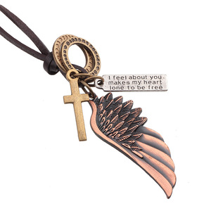 <b>Angel</b> Wings Necklace Zinc Alloy Cross Pendant Cowhide Chain <b>Gift</b> Jewelry Fashion Pendant Necklaces - Product Image 4