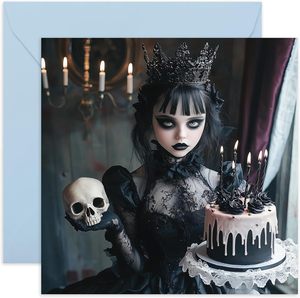 Tarjeta de Cumpleaños Gótica, Tarjeta de Cumpleaños con Calavera y Rosa Morada para Hombres, Mujeres y Adolescentes Góticos. Interior en Blanco - Product Image 4