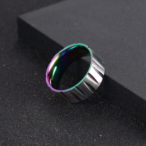 Men's <b>Titanium</b> Steel <b>Ring</b> Rainbow Wave Pattern Geometric Design Fashion Jewelry Gift - Product Image 4