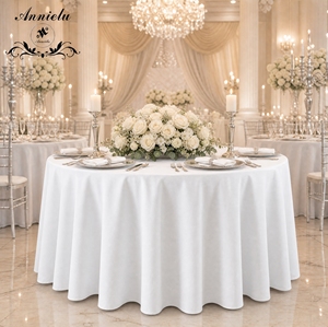 Mantel Redondo de Punto con Aspecto de <span class=keywords><strong>Lino</strong></span> Blanco ANNIELU, Largo hasta el Suelo, para Bodas Rústicas, Boho, al Aire Libre, Recepciones, Banquetes y Eventos - Product Image 1