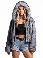 Manteau court en fausse fourrure LED Richshining pour femme, éclairage coloré, veste en fourrure douce, idéal pour la rentrée scolaire, Thanksgiving, cosplay, imperméable