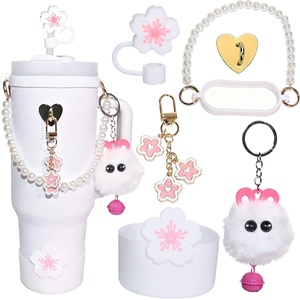 Acessórios Estéticos Rosa para Copo de 40 oz - 57 Opções de Cores, Tampa de Silicone para Canudo, Corrente de Contas para Alça - Product Image 5