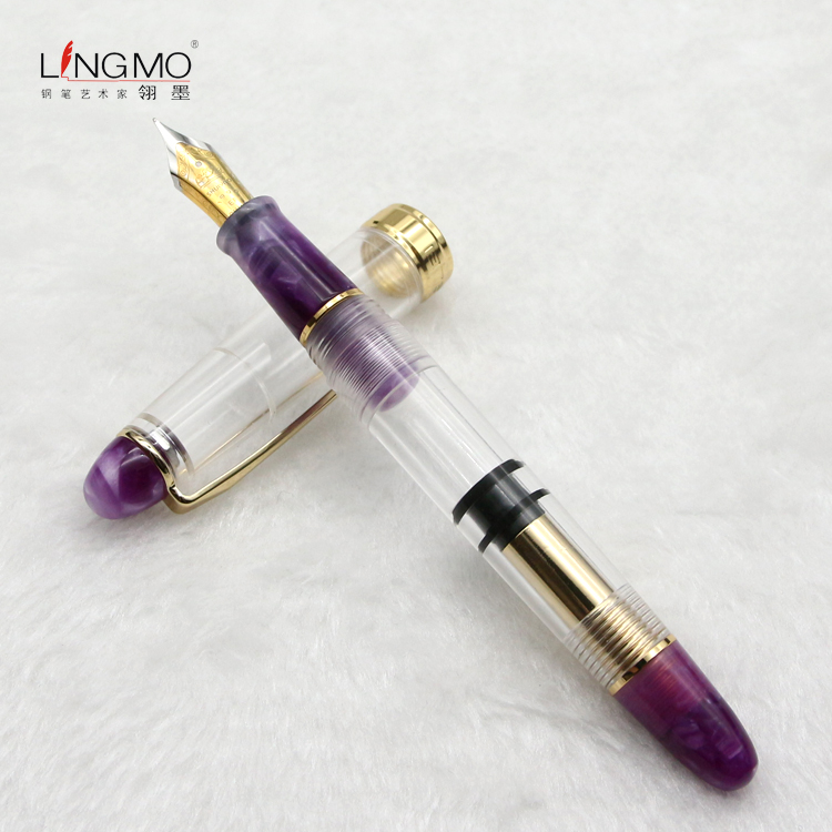 2020 Shanghai Lingmo Luxe Résine Acrylique Nouvelle Conception Piston Fontaine Stylo avec le Logo D'OEM