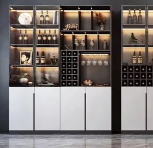 Buffet de luxe en bois avec panneau pour vin, meuble de salon - Product Image 1