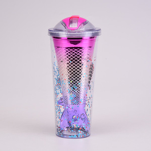 Botella de agua de plástico creativa al por mayor 2026, con diseño de sirena degradado, colorida y brillante, estilo sirena, con pajita, taza de agua con pajita, sirena. - Product Image 6