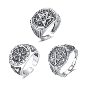 Bague Hip Hop ouverte Merryshine Tetragrammaton Pentagramme Vintage pour Homme, en Argent Sterling 925, Style Punk, Bague Viking - Product Image 4