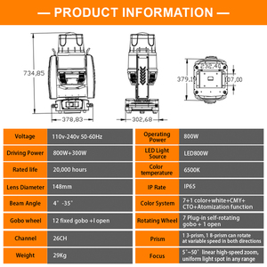 Chuyên Nghiệp Ip65 Không Thấm Nước 800W 3in1 Bsw Di Chuyển Đầu LED Ánh Sáng Dmx512 Điều Khiển Tùy Chỉnh Gobo Bánh Xe Chùm Cho Sân Khấu Dj Câu Lạc Bộ - Product Image 5