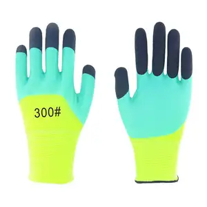 Summer nylon latex foam breathable reinforced finger gloves for construction machine agriculture outdoor work safety gloves