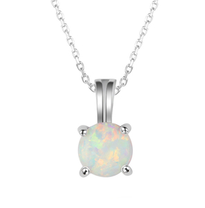 Collier pendentif opale en argent sterling 925 plaqué rhodium, serti griffes, chaîne maille forçat, style classique, bijoux pour femme, usage quotidien - Product Image 1
