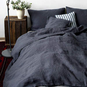 Blu Navy puro lino pietra lavato naturale lino <span class=keywords><strong>francese</strong></span> King Size 4 pezzi 2 federe 1 lenzuolo con angoli 1 lenzuolo piatto biancheria da letto morbida - Product Image 5
