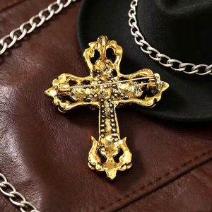 Broche croix vintage pour femme, en cristal, strass et turquoise, <span class=keywords><strong>style</strong></span> Art Déco, argent et or, pour revers de manteau ou de costume, bijou de déclaration - Product Image 5