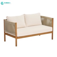 Ensemble de canapés de jardin décontractés en teck avec chaise en corde tressée et table basse, canapé modulaire en bois pour terrasse extérieure