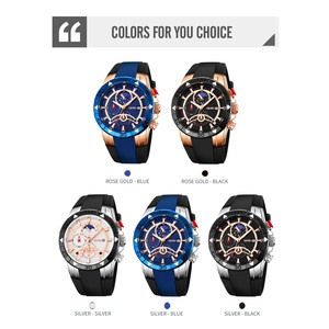 Montre chronographe ronde pour homme, bracelet en silicone de luxe, montre à quartz étanche 30M - Product Image 3