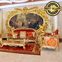 Antique classique brillant or roi trône haut de gamme royal sculpté à la main en bois massif salon canapé ensemble
