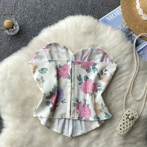 Chaleco sin Tirantes con Cuello Plano Estilo Francés para <span class=keywords><strong>Mujer</strong></span>, Nuevo Diseño de Verano con Top Corto Estampado - Product Image 2