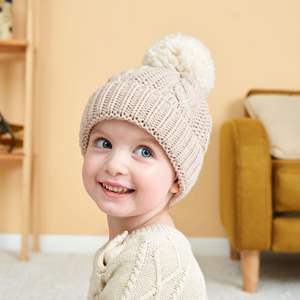 YD475 nouveau Style Kits automne <span class=keywords><strong>tricot</strong></span> filles casquettes torsadées <span class=keywords><strong>tricot</strong></span>é laine chaude Pom chapeau bébé couleur unie mignon chapeaux d'hiver - Product Image 2