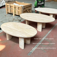 Table basse ovale en travertin, vente en gros d'usine, table centrale en travertin pour projet de salon de villa contemporaine