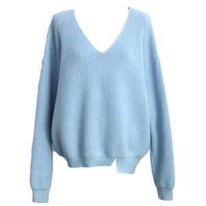 Maglione invernale a manica lunga caldo bianco da donna <span class=keywords><strong>Oversize</strong></span> scollo a V lavorato a <span class=keywords><strong>maglia</strong></span> - Product Image 4