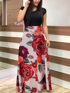 Venta Directa de Fábrica, Vestido Maxi para Mujer, Estampado Floral, Manga Corta, Vestido de Verano, Elegante, Informal, Transpirable, para Oficina - Product Image 5