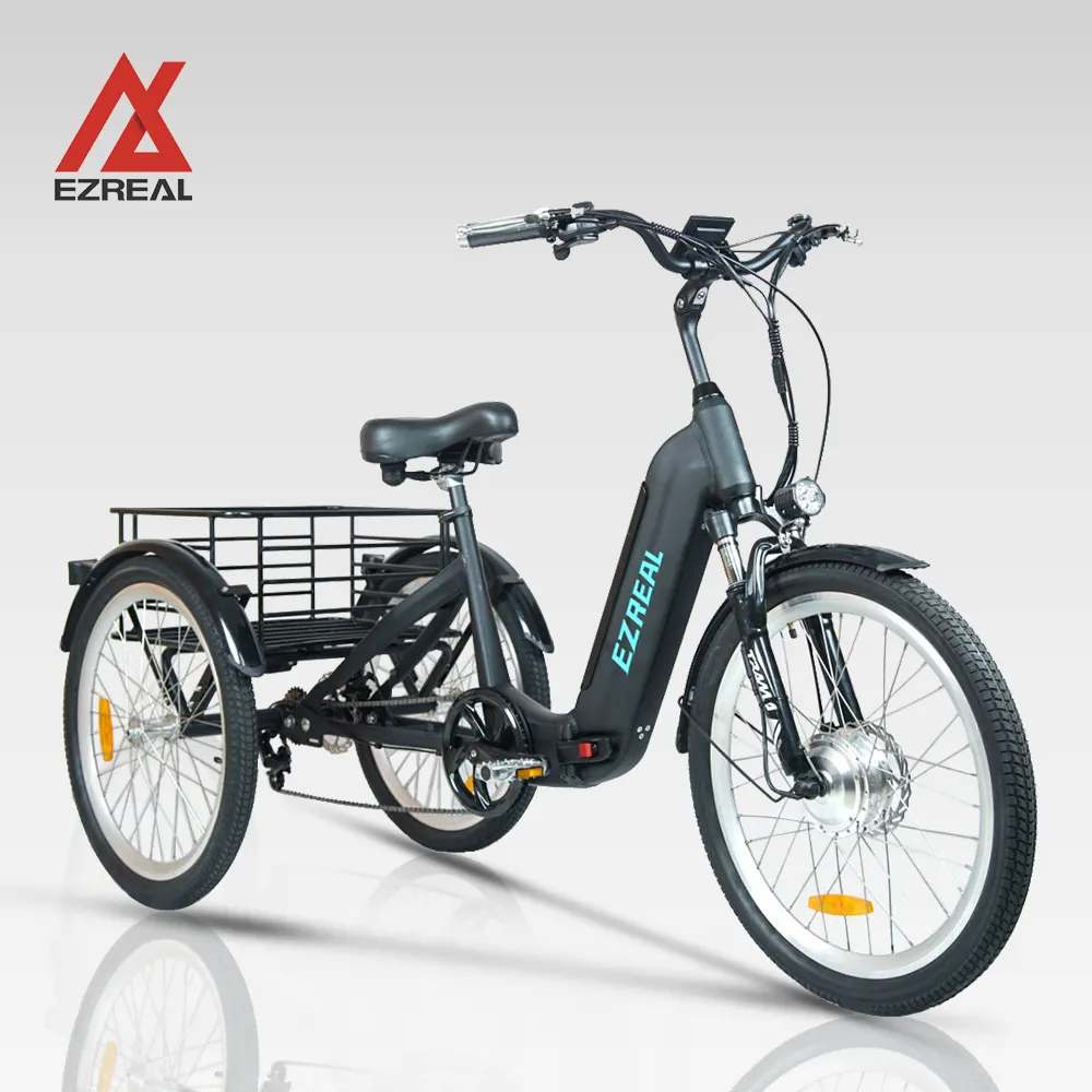EZREAL 접이식 24 인치 12.8Ah 성인 세발 자전거 전기 자전거 접이식 세 바퀴 전자 자전거