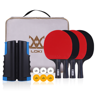 Ensemble de Tennis de Table LOKI à filet rétractable réglable avec 4 raquettes et 6 balles ABS
